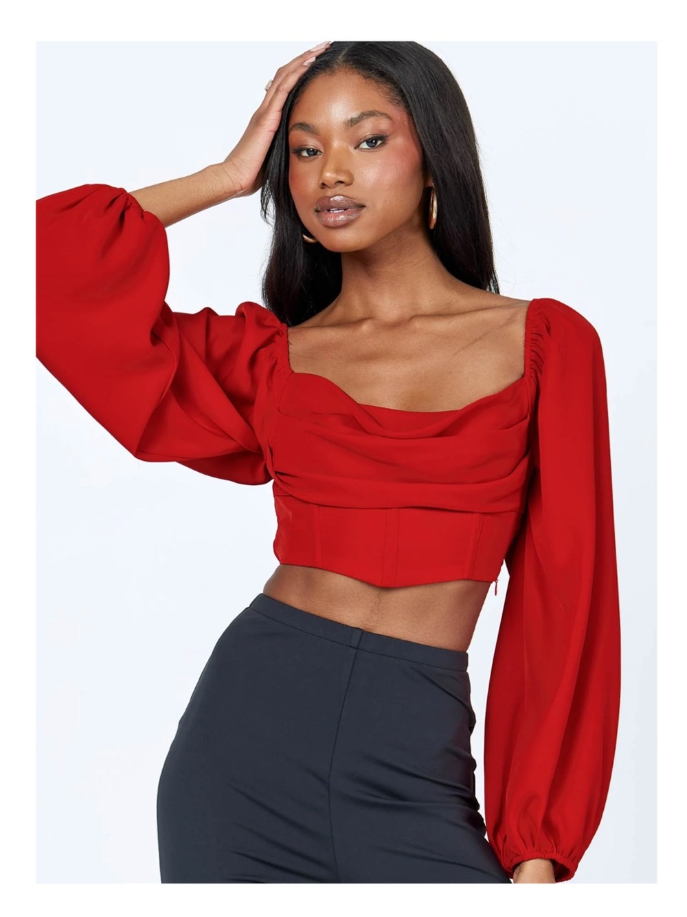 Princess Polly Red Puff-Sleeve Cropped Top